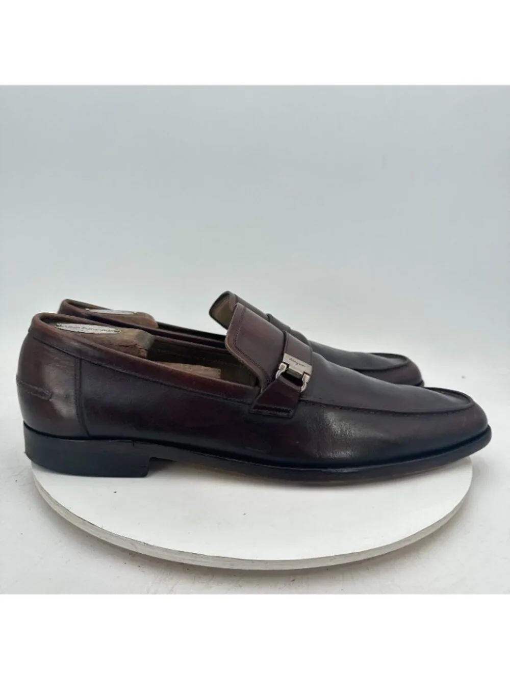 Salvatore Ferragamo Men Size 12 Brown Leather Buckle Pull On Loafer Shoes